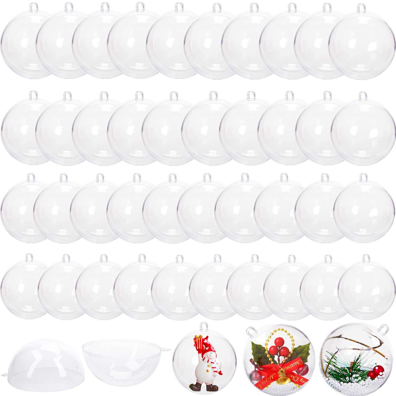 Photo 1 of 40Pcs Clear Christmas Ornaments Balls,Hollow Sphere with 4 Size,Transparent Plastic Fillable Ball Ornament for Xmas Tree,Home Decoration,Wedding,Party(1.57in,1.96in,2.36in,2.76in) 40 40mm+50mm+60mm+70mm