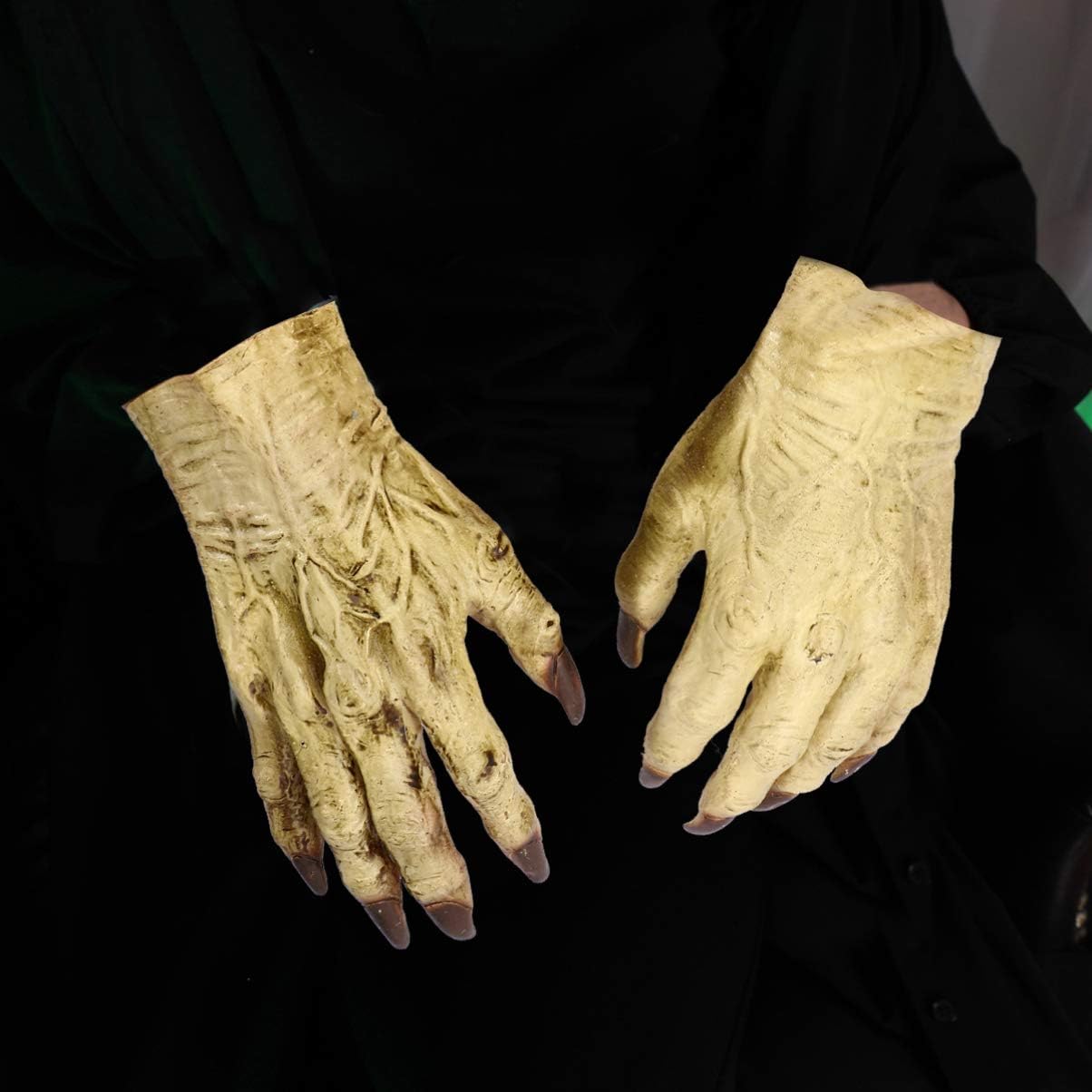 Amosfun 2Pcs Halloween Zombie Glove Gloves Horror Beast Hand Gloves Cosplay Costume Halloween Dress Up for Women Men (Yellow) - Image 5