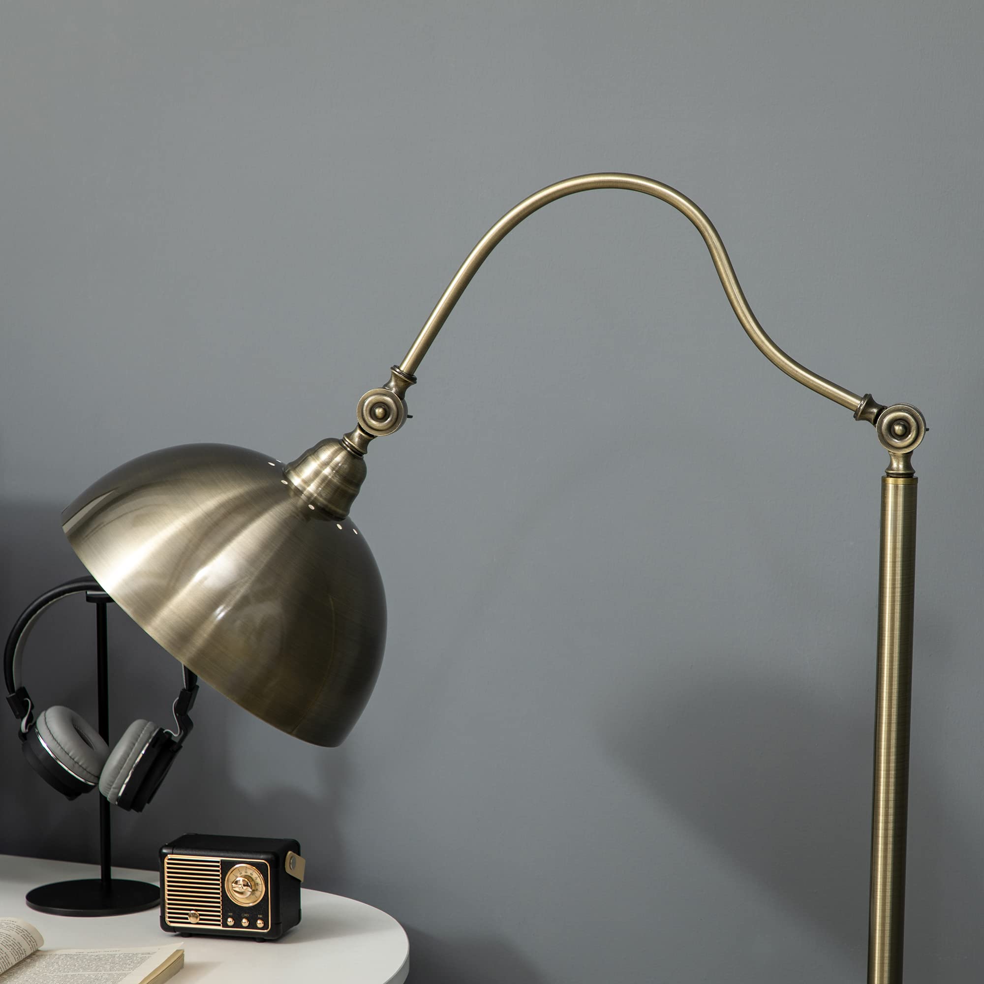 HOMCOM Stehlampe, Stehleuchte mit verstellbarem Lampenschirm, 40 W, Bogenlampe mit E27 Fassung im Retro-Design für Wohnzimmer Schlafzimmer, exkl. Glühbirne, Bronze