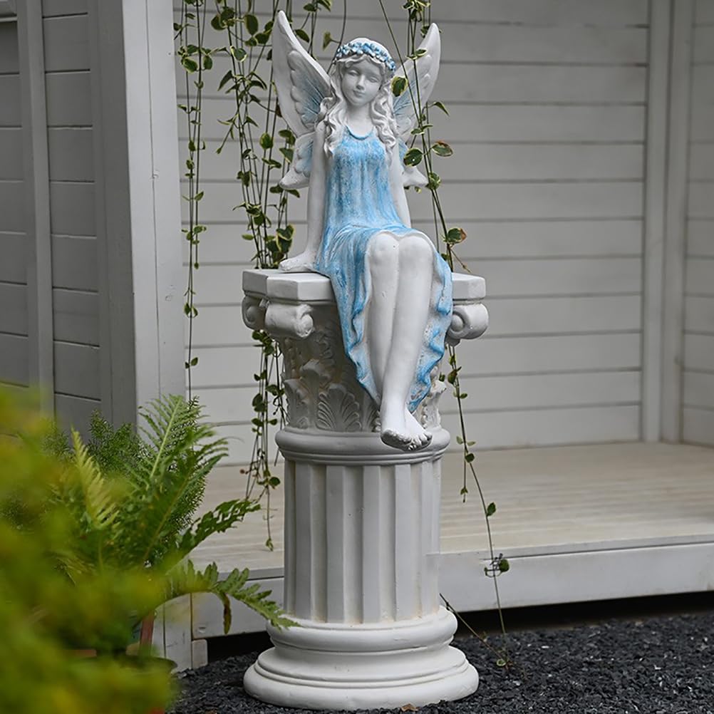 Elfen Gartenfiguren 62 cm / 3.2 kg Europäischer Stil Gartendeko für draußen wetterfest Große Feen Statue Teichdeko Geschenke für Gartenliebhaber,Magnesiumoxid,Blau