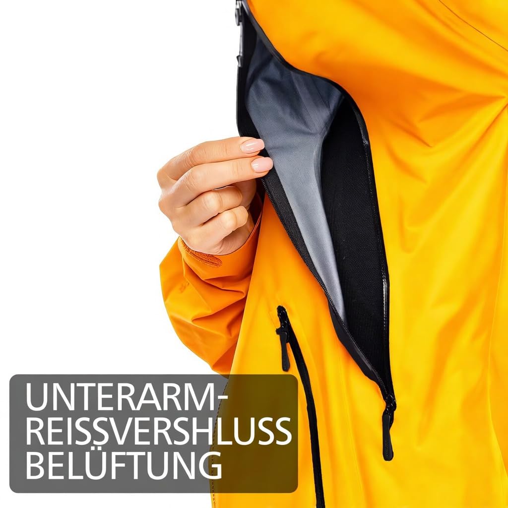 Damen 3-Lagen Hardshelljacke Wasserdicht Winddicht Wanderjacke | Unterarmbelüftung, atmungsaktiv, abnehmbare Kapuze, leichtes Design, für Trekking und Bergsport