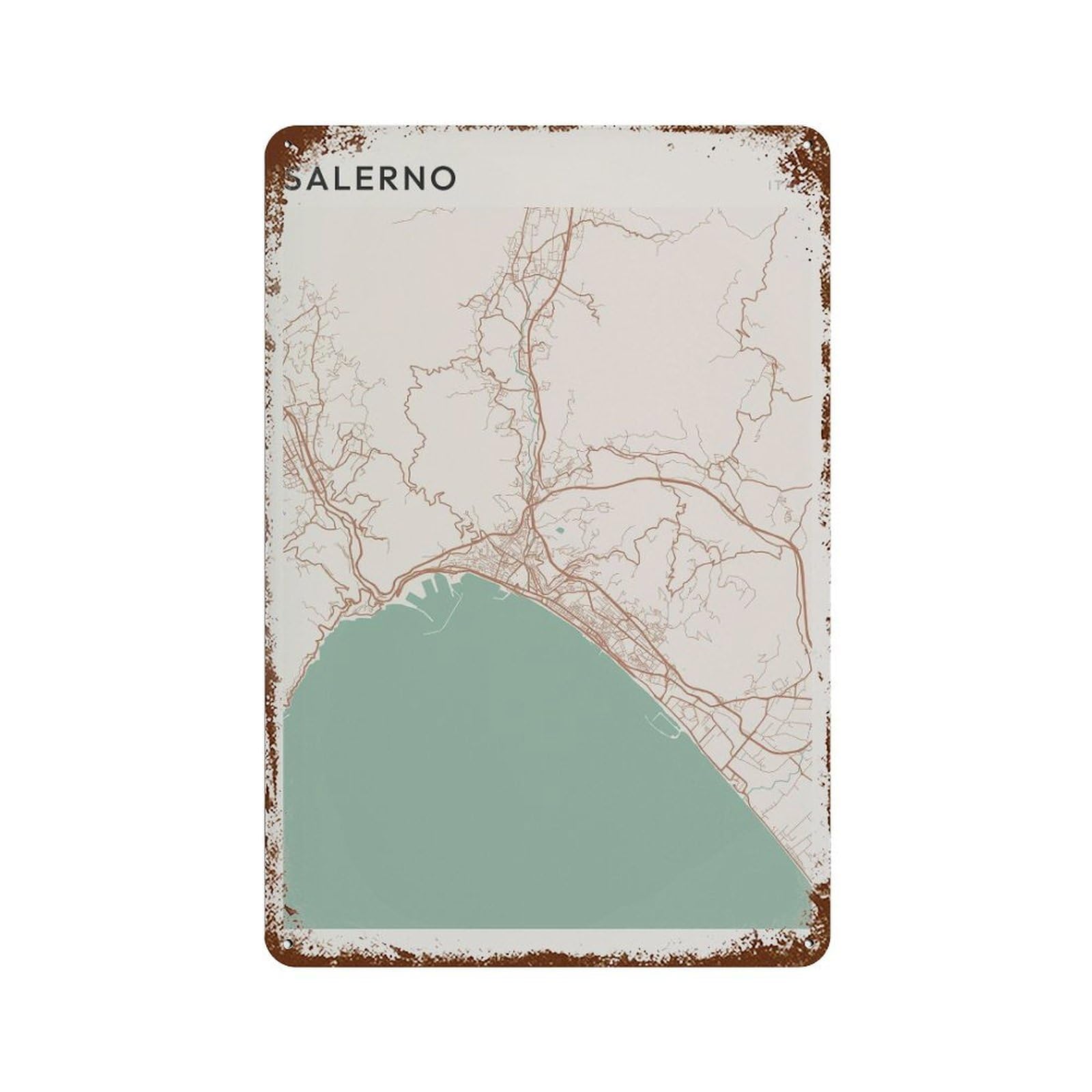 xiaoxiaoshen Salerno Map Italy Travel Gift Scandi Wall Decor Art Metal Tin Poster Modern Home Decor Art Home Bar Shop Decorations Vintage Sign 30x20cm