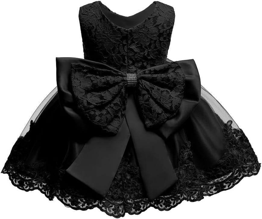 0-2T Big Bowknot Toddler Baby Girls Photo Shoot Pageant Party Lace Dress with Headwear