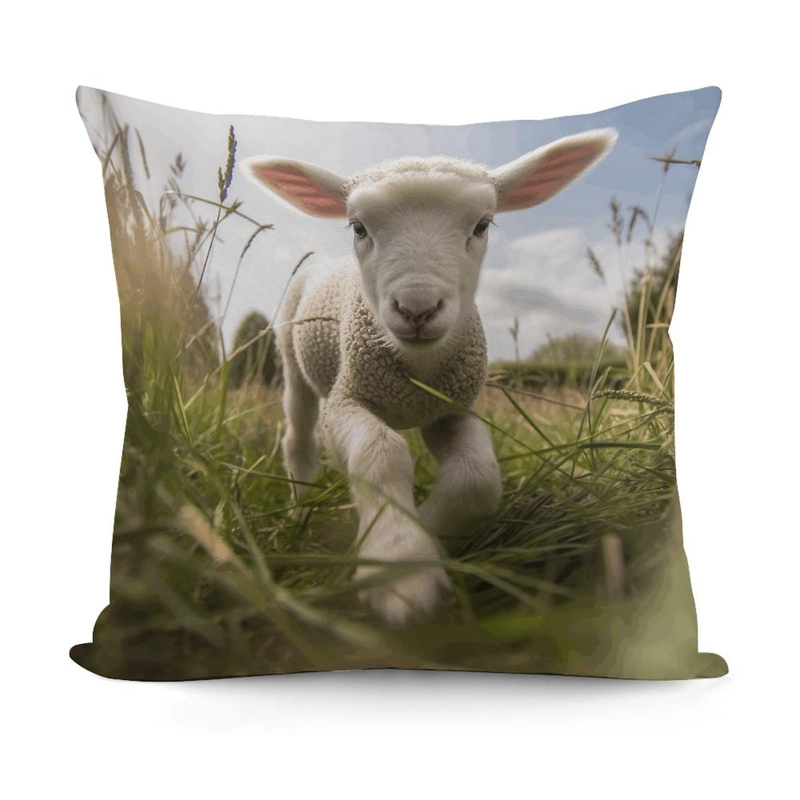 Adfgyerh Style Sheep Running On Grass Decorative Pillow Covers, Throw Pillow Covers Soft For All Seasons, Pillowcases For Couch Living Room Sofa Bedroom 18X18 Inch