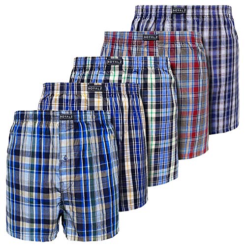 ROYALZ Baumwoll Boxershorts Herren Kariert 5er Pack hoch geschnitten Männer Unterhosen 100% Baumwollle, Farbe:Set 061 (5er Pack - Mehrfarbig), Größe:L