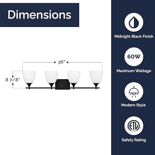 Vista 43 de Scott Living Toffino - Aplique de pared moderno de 2 luces para baño, acabado cromado, con pantallas de vidrio de leche