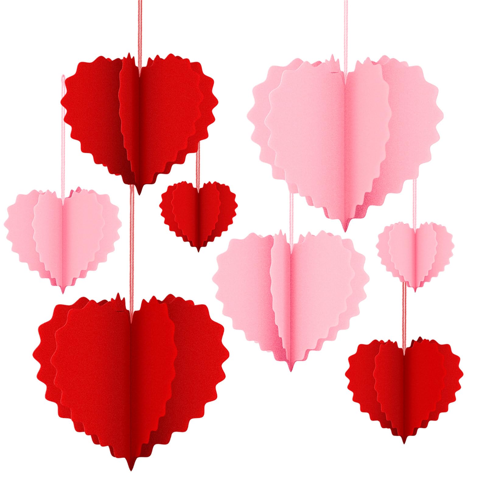 Buxuaaaa 8Pcs Valentine ' s Day Heart Shaped Decoration Foldable Paper Love Heart Hanging Ornament for Wedding Anniversary Birthday Anniversary