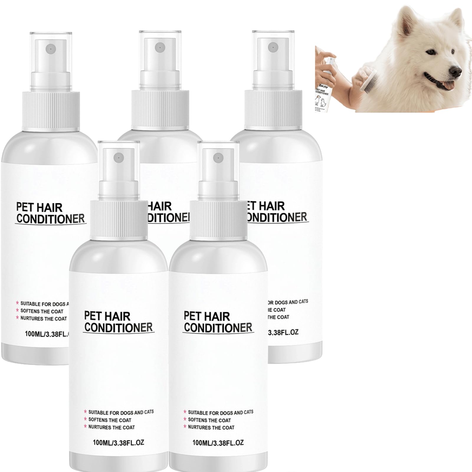 Spray démêlant pour Chiens et revitalisant sans rinçage pour Chiens -, Spray revitalisant Antistatique, Spray de toilettage hydratant, Brillance Soyeuse et Brume de Pelage Lisse (5PCS)