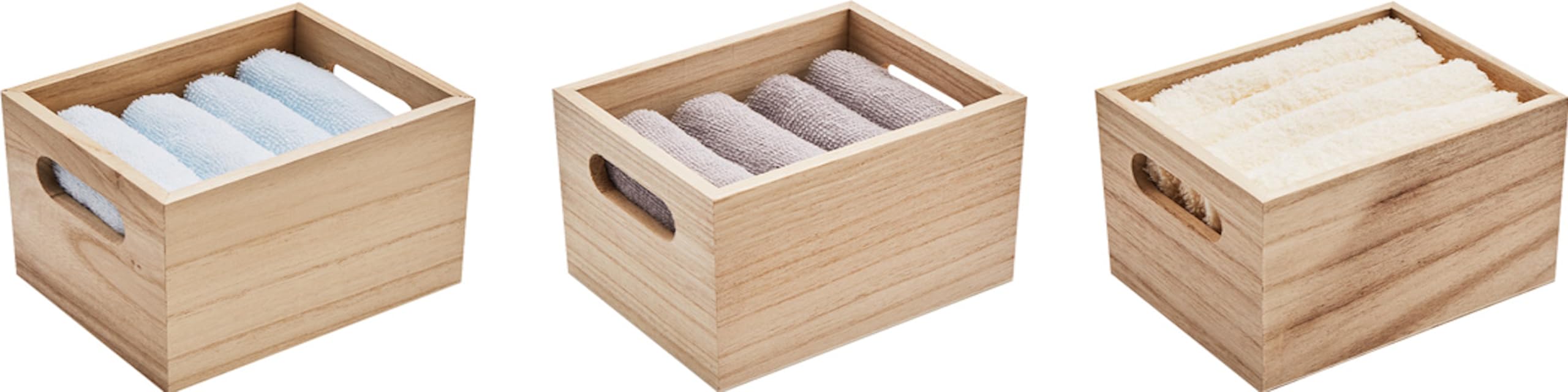 Juego de 4 toallas de invitados algodón 300 g/m² 31x28 cm caja de madera gris claro