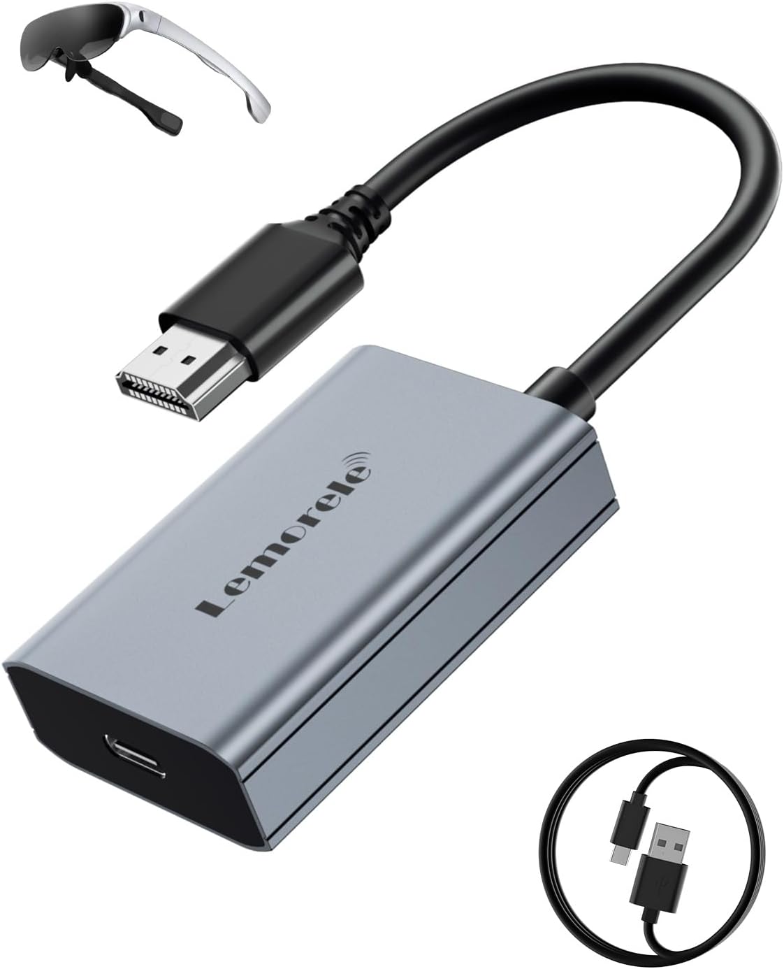 Lemorele4K HDMI to USB C Adapter for AR Glasses, HDMI to Type C Adapter with 1 m USB C Charging Cable for Nreal Air, Rokid Air, RayNeo AR, Grawoow, Switch Base, Steam Deck