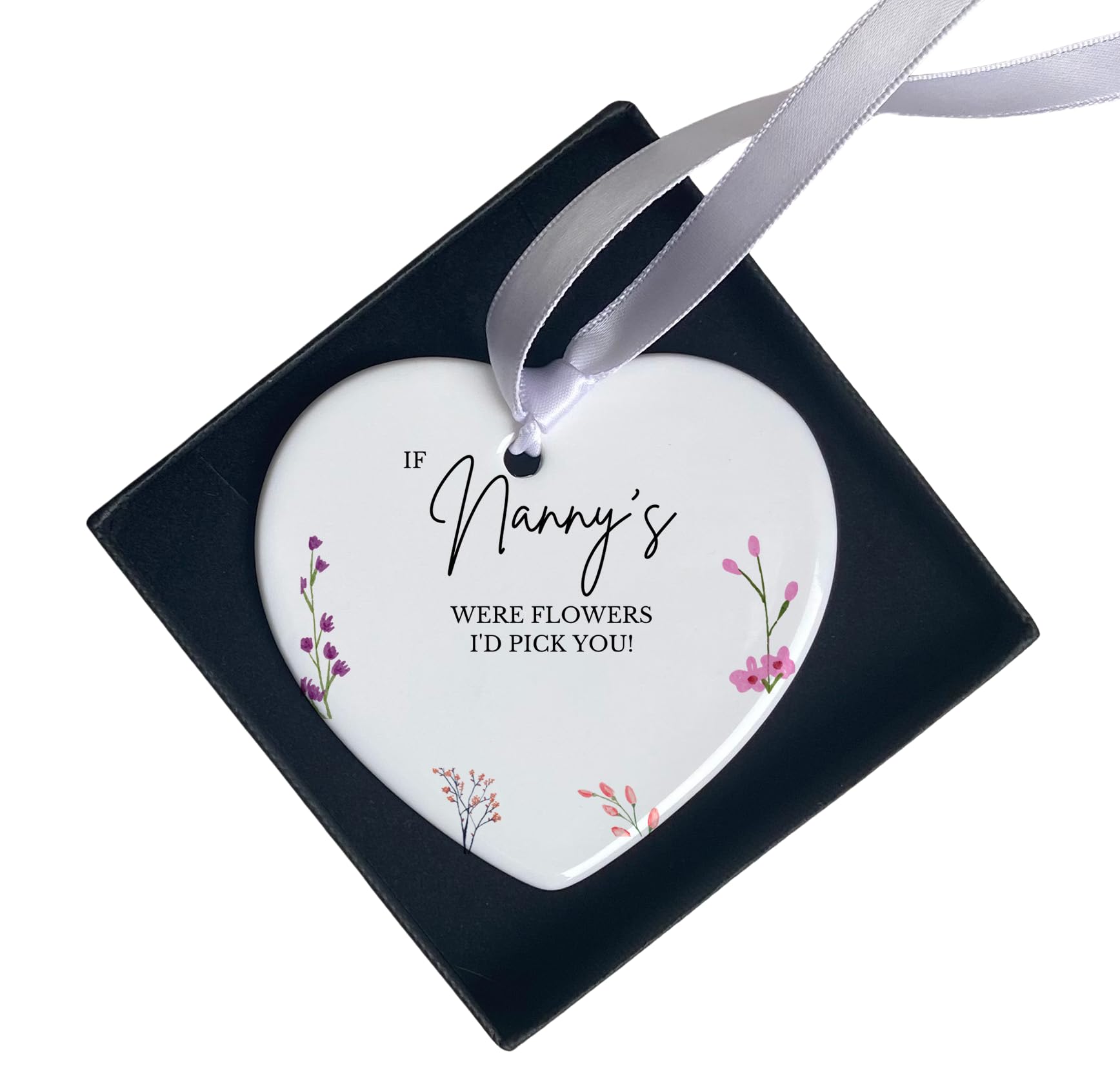 Uniquepgifts Nanny Heart Ornament If Nanny's Were Flowers I'd Pick You, Personalised Bauble, Gift From Grandchildren, Mothers Day Present, Nan Decoration Keepsake