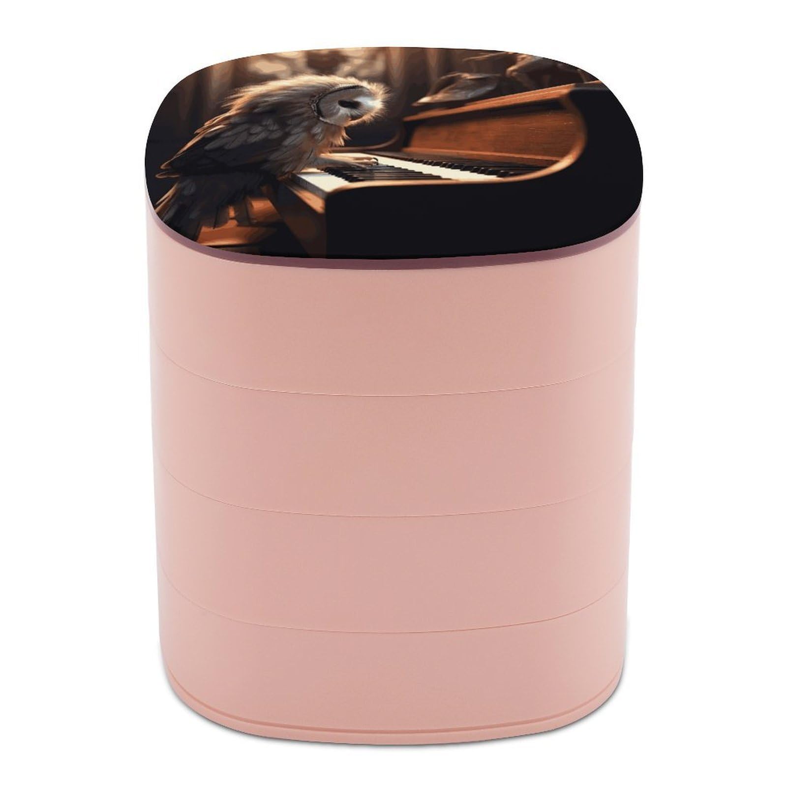 JTREHY Owl Plays PianoJewelry Box 4-Layer Rotating Stronge Boxs Round Travel Jewelry Case with Lid for Bracelets Rings Bracelets, Gift for Women