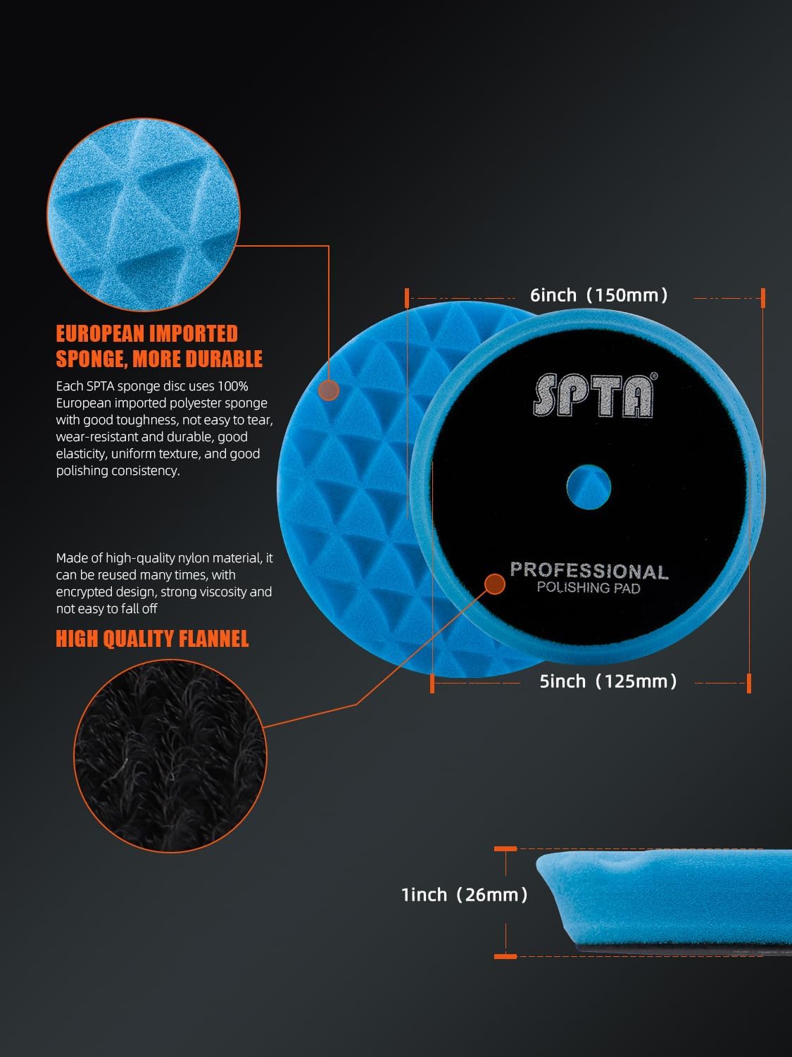 Polishing Pads, 5Pc 5 Inch 125mm Orbital Buffer Polisher Pads and 1Pc Microfiber Buffing Pads, Foam Polish Pad for Compounding, Polishing and Waxing, for 5''/125mm Backing Plate Car Polisher -TPP5MIX