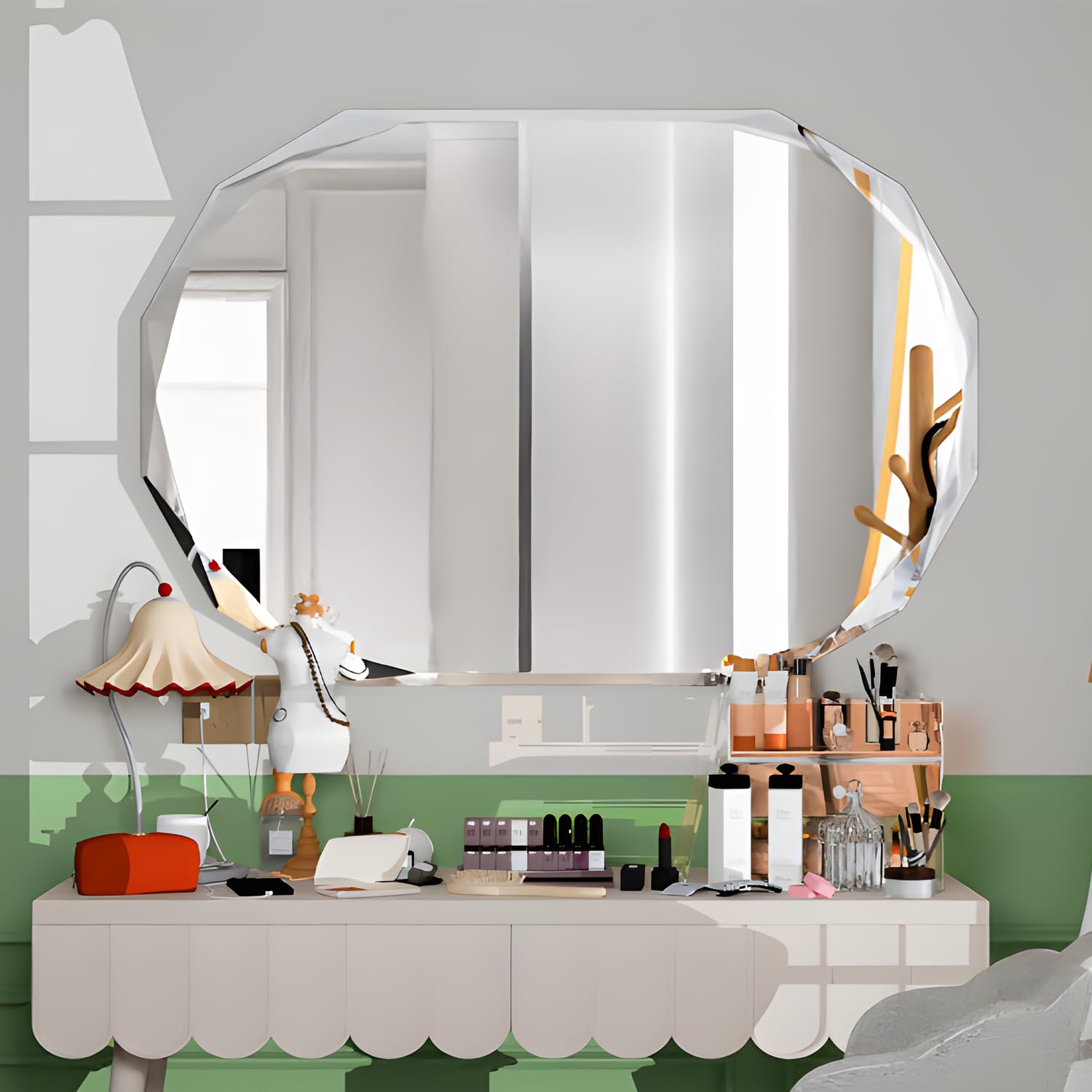 Espejo de baño para Pared, Espejo Ovalado de 60 x 90 cm, Espejo de cortesía para baño, Espejo de Pared con Bordes biselados Irregulares, Espejo de Pared Decorativo sin Marco (61 x 91,4)