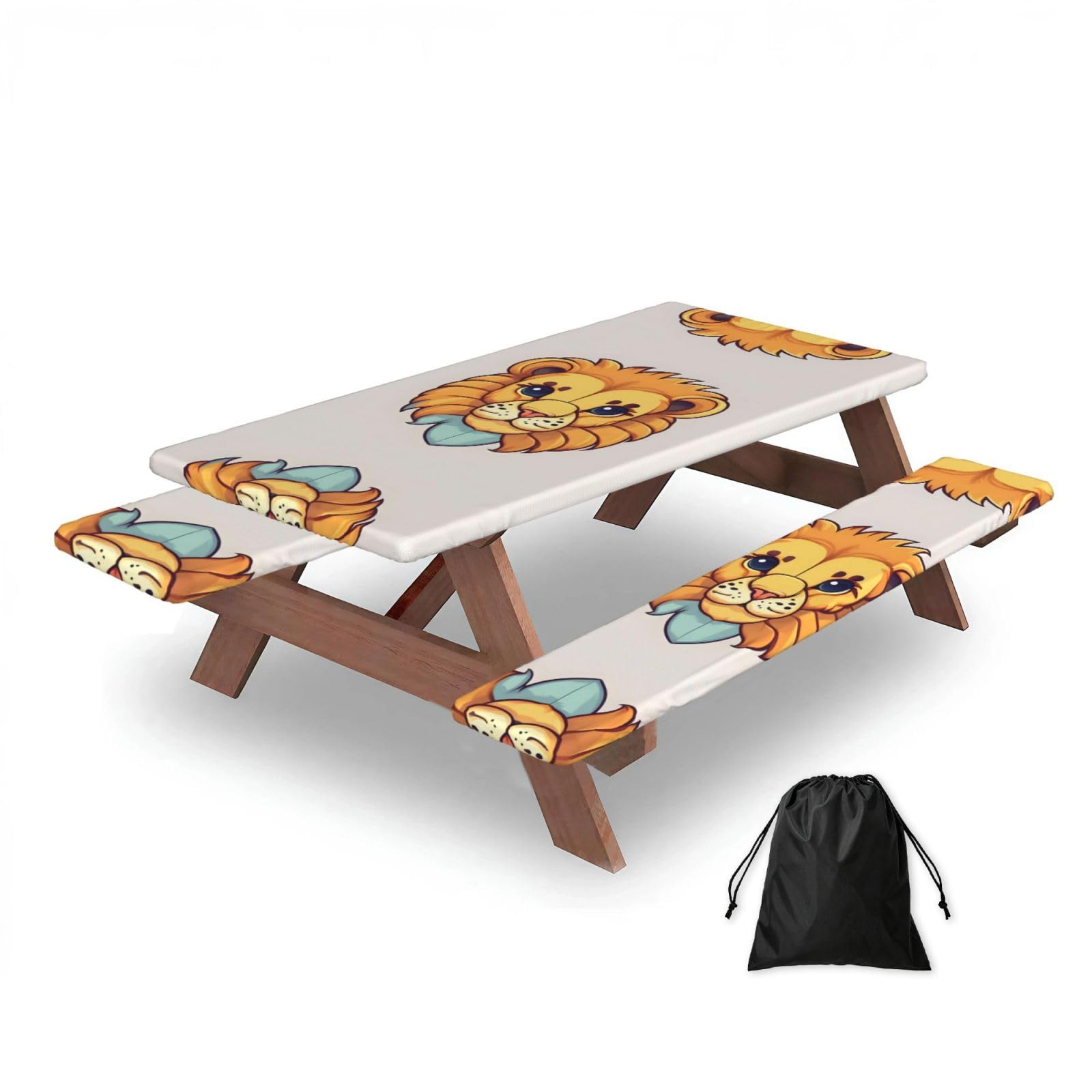 Zqytgfdc Black Cartoon Cute Little Lion Rectangular Water-Repellent Picnic Tablecloths, Outdoor Camping, Picnic, Bbq
