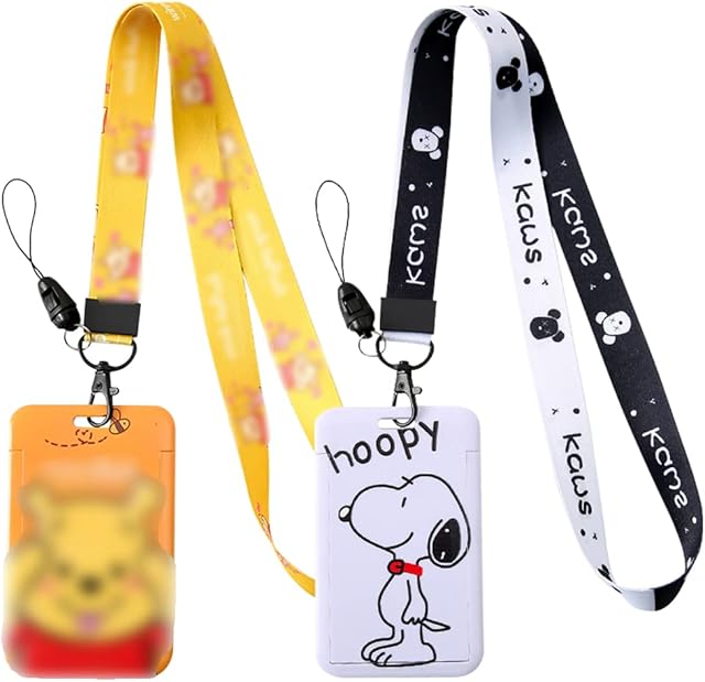 Bear Cartoon Lanyard, BESTZY 2 Pieces Bear and Snoopy Lanyard with Card Holder, Multifunction Lanyard ,Lanyard with Detachable Card, Holders for Office School ID Card, Keys