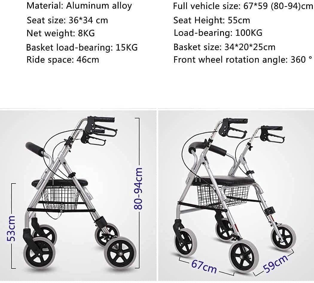 Chodziki dla osób starszych Chodzik dla seniorów Rollator Rollator Chodzik z siedziskiem i kółkami, składane przenośne chodziki dla seniorów Chodzik z koszem do przechowywania o dużej pojemności