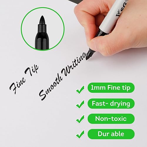 Miniatura 3 de XSG Marcadores permanentes, 110 paquetes de marcadores permanentes negros, punta fina, impermeable, escritura suave, marcadores permanentes de