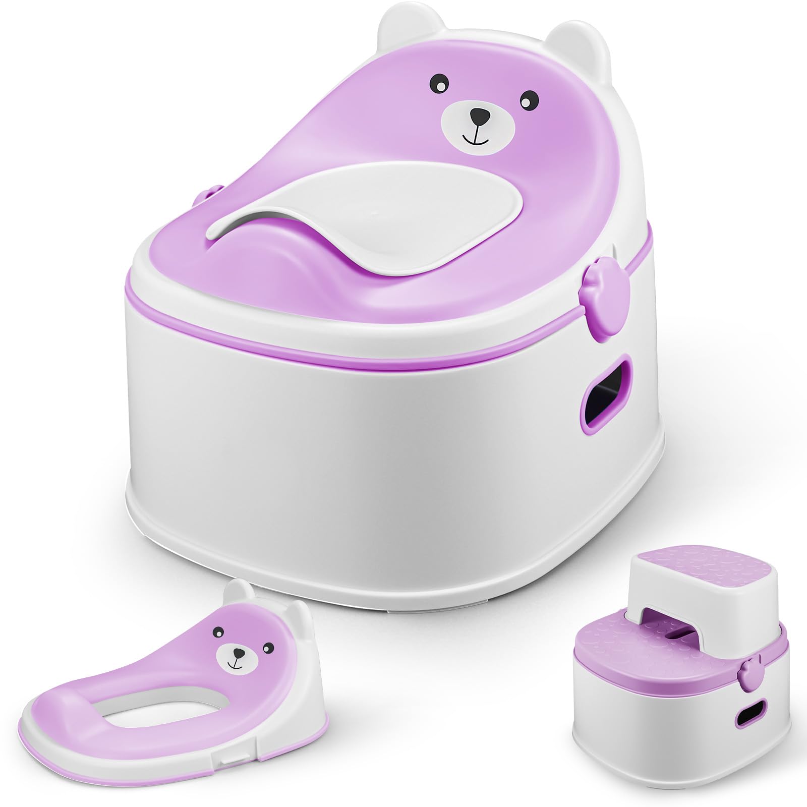 3-in-1 Potty Training Toilet Seat, Convertible Potty Chair with Step Stool and Removable Bowl, Toilet Trainer for Toddler Ages 1 to 3, Non-Slip, Easy Setup and Clean (Purple)