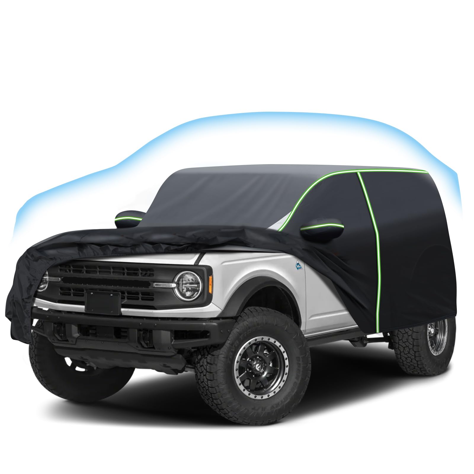 Cartist - Funda completa para coche, compatible con Ford Bronco de 4 puertas (2021, 2025 y 2026), accesorios para todo tipo de clima, para exteriores, impermeable, anti-UV, con cremallera y tiras reflectantes de seguridad.