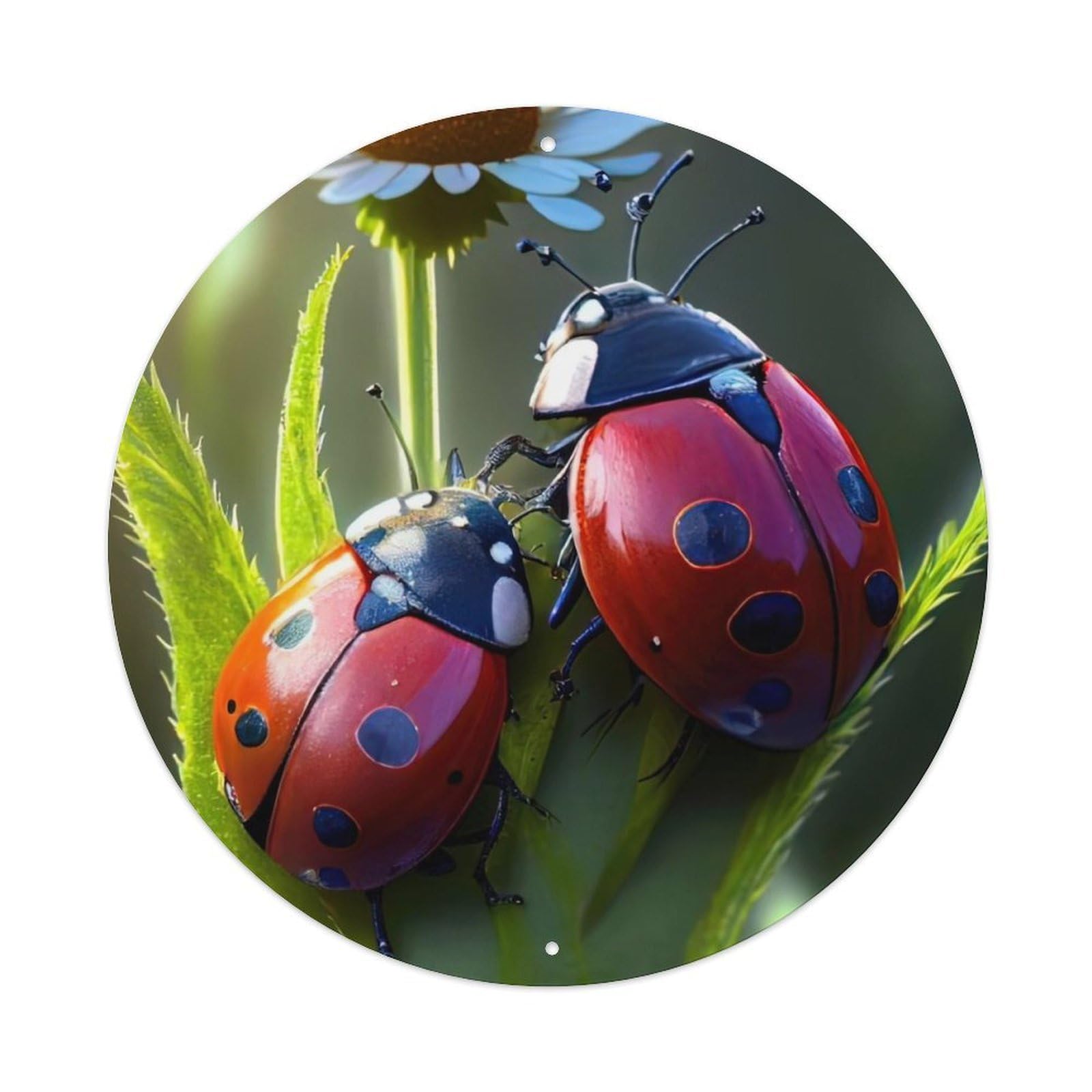 Animal Insect Two Lovely Seven-star Ladybirds Vintage Metal Tin Sign Plaque Wall Decor for Cafe, Club Bar, Office, Garden Metal Poster 8x8Inch