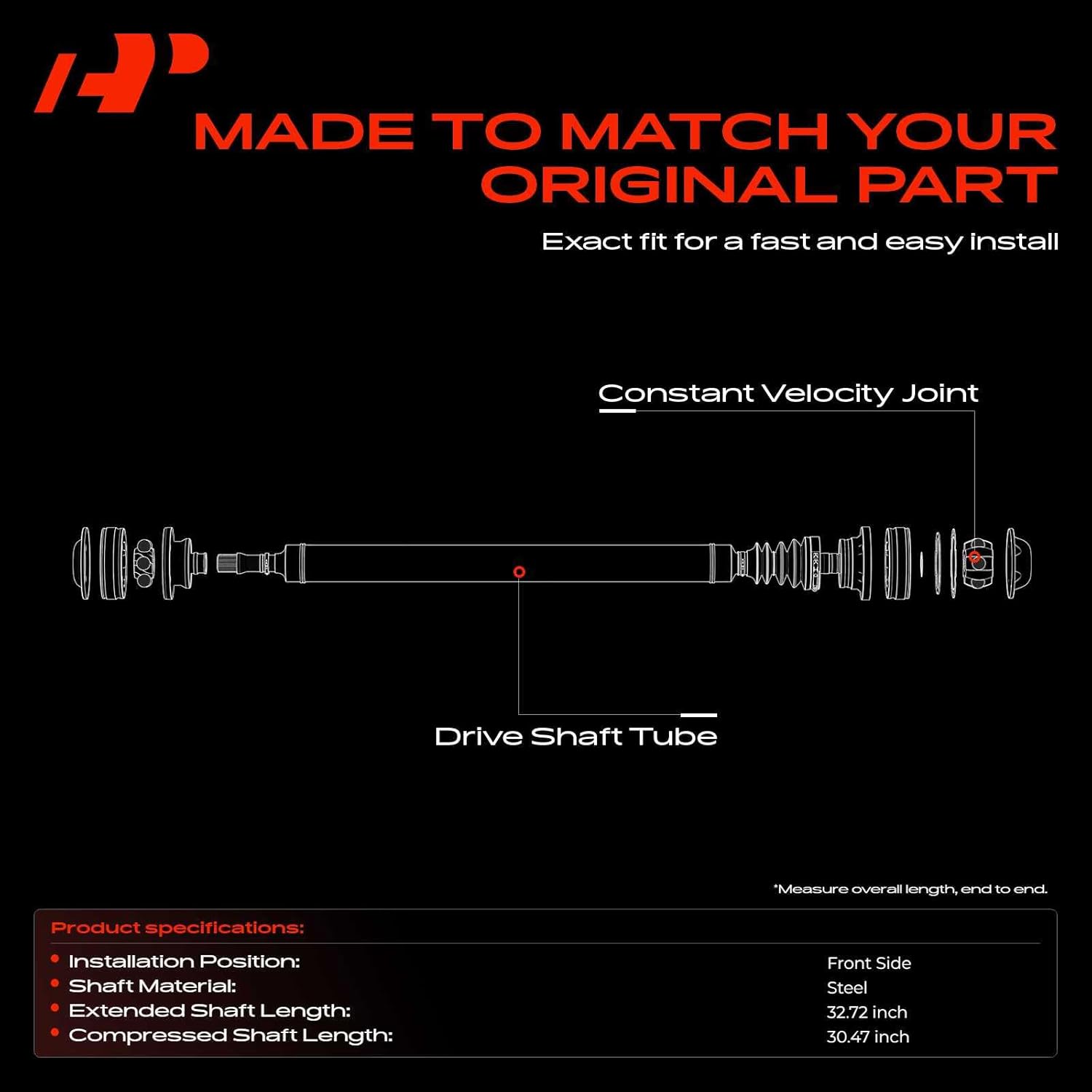 A-Premium Front Complete Drive Shaft Prop Shaft Driveshaft Assembly Compatible with Ford F-150 F150 2009-2014, Expedition 2007-2014 & Lincoln Navigator 2007-2014, Replace# 7L1Z4A376A, 7L1Z4A376B