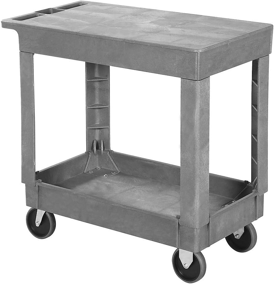 Global Flush Top Plastic Utility Cart Two 30X16" Shelves
