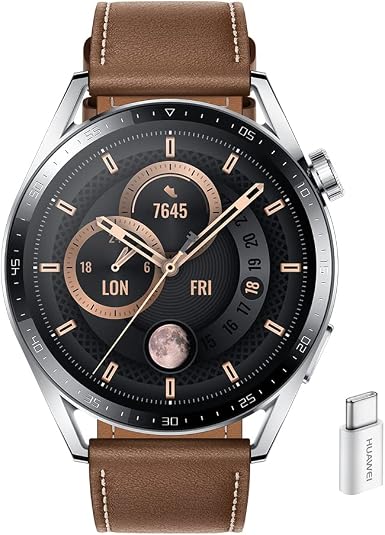 Huawei Watch GT 3 Smartwatch, Monitoraggio SpO2, AI Running Coach,  Monitoraggio Frequenza Cardiaca, Oltre 100 Modalità Allenamento, Adattatore  Ap52, Acciaio/Nero/Cinturino in Pelle Marrone, 46 mm : Amazon.it