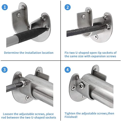 Miniatura 5 de 2 piezas de enchufe de varilla de acero inoxidable resistente, soporte de armario soporte de barra de brida soporte de barra de armario soportes de