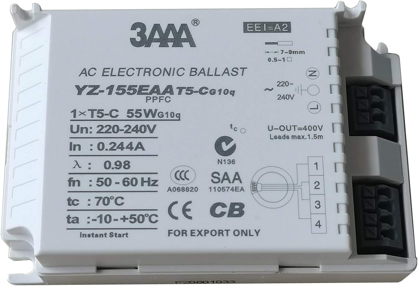 220-240 V 3AAA YZ-155EAA Elektronisches Vorschaltgerät mit sofortigem