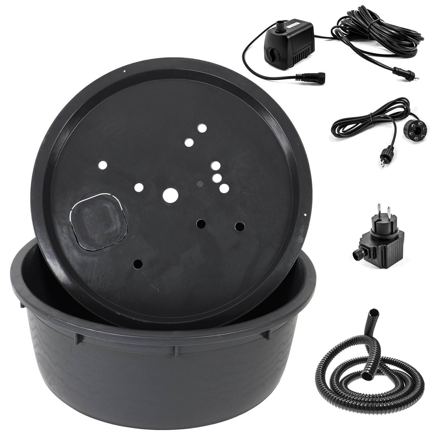 CLGarden Edelstahl Springbrunnen Wasserschale EWS60 Garten Brunnen Set 60cm mit LED Beleuchtung
