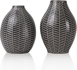TERESA'S COLLECTIONS Floreros de cerámica Jarrones, Conjunto de 2 floreros de 15 cm y 14 cm Decorativos Modernos Hechos a Mano Grises para la Sala de Estar, Cocina, Mesa, hogar, Oficina, Boda