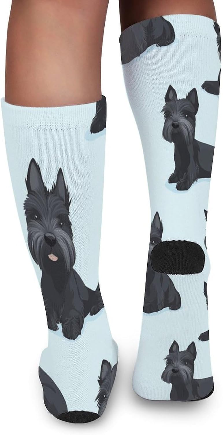 Cute Scottish Terrier Dogs Knee High Socks Athletic Long Stockings Sport Casual Crew Tube Sock Boot 46cm