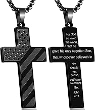 RWQIAN American Flag Cross Necklace for Men Bible Verse, Christian Religious Scriptures Faith Baptism 1st First Communion Pendant Chain for Boys, Fathers Dad Day Graduation Jewelry Gifts for Him