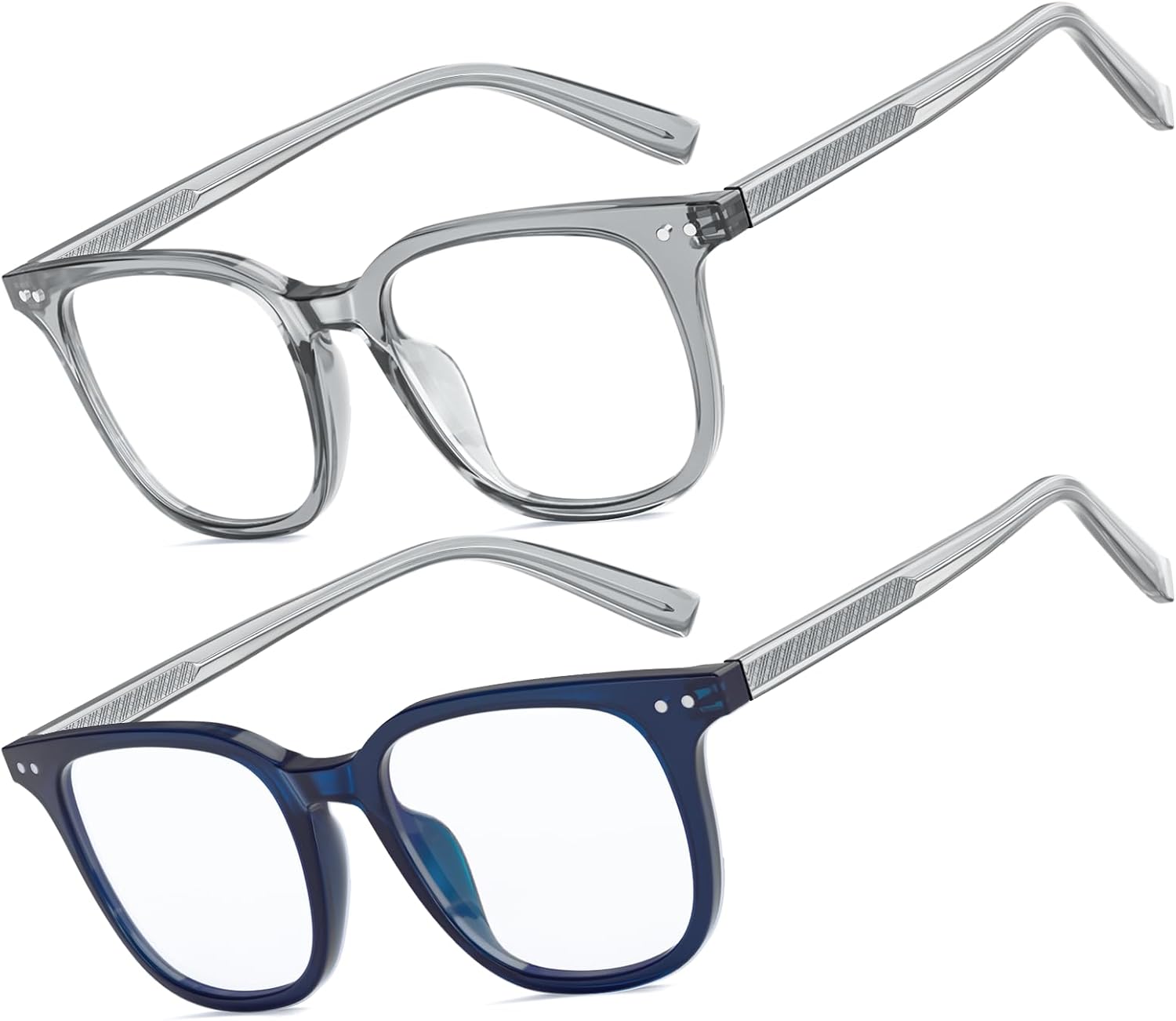 Missfive 2 Pack Progressive Multifocus Reading Glasses Premium Flexible Metal Spring Hinge, Light TR90 Multifocal Readers for Men Women Anti Blue/UV No-Line Trifocal for 3-5ft Mid-Near+2.5