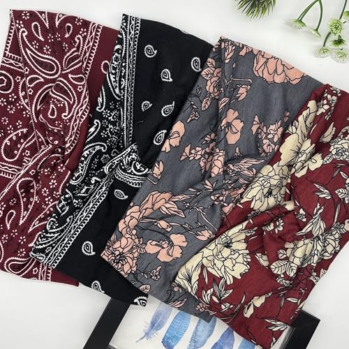 4PCS Boho Knotted Fashion Sports Headbands, Non-Slip Stylish Sports Hair Bands for Women, Soft Cotton Cloth Stretchy Headbands for Yoga, Outdoor Exercise Running