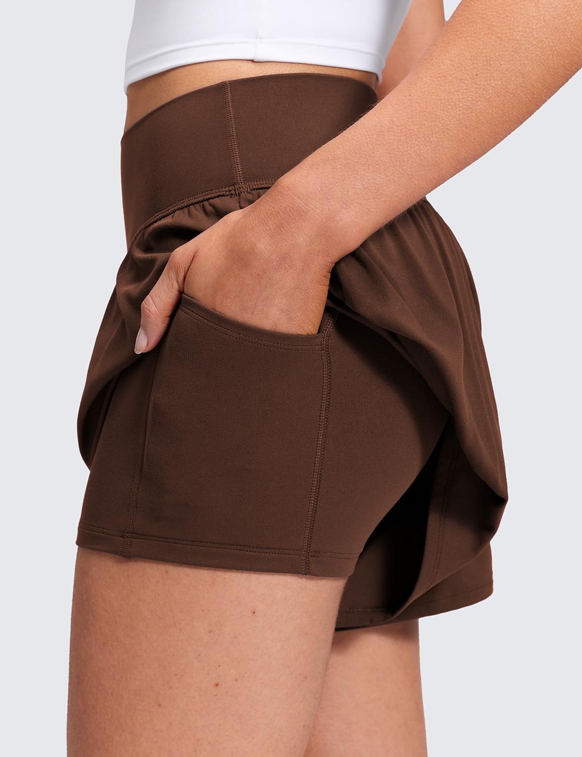 CRZ YOGA Softretch 2 in 1 Flowy Shorts for Women - High Waisted Causal Yoga Lounge Workout with Pockets