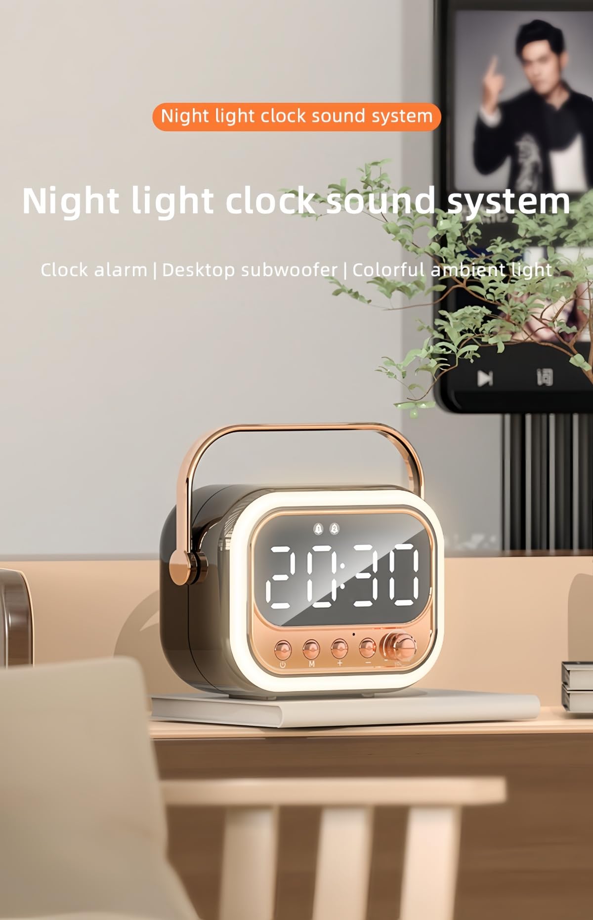 Sveglia Bluetooth luce RGB, subwoofer portatile da tavolo, luci colorate, radio FM, doppia sveglia, riproduzione TF/USB, amici. (Rosa)