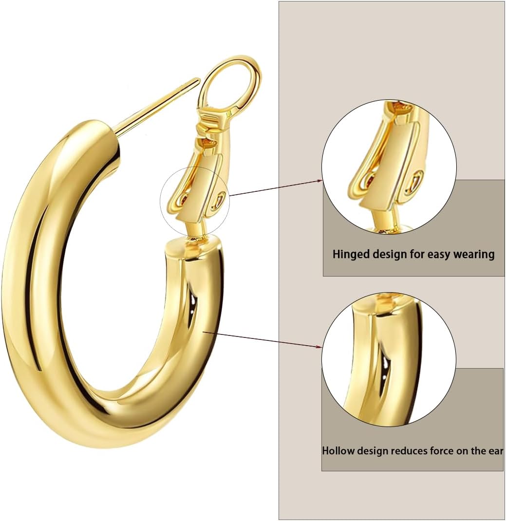 Chunky Hoop Earrings for Women 14K Gold Plated and Silver Plated Lightweight Hypoallergenic Earrings Jewelry Gift - Image 3