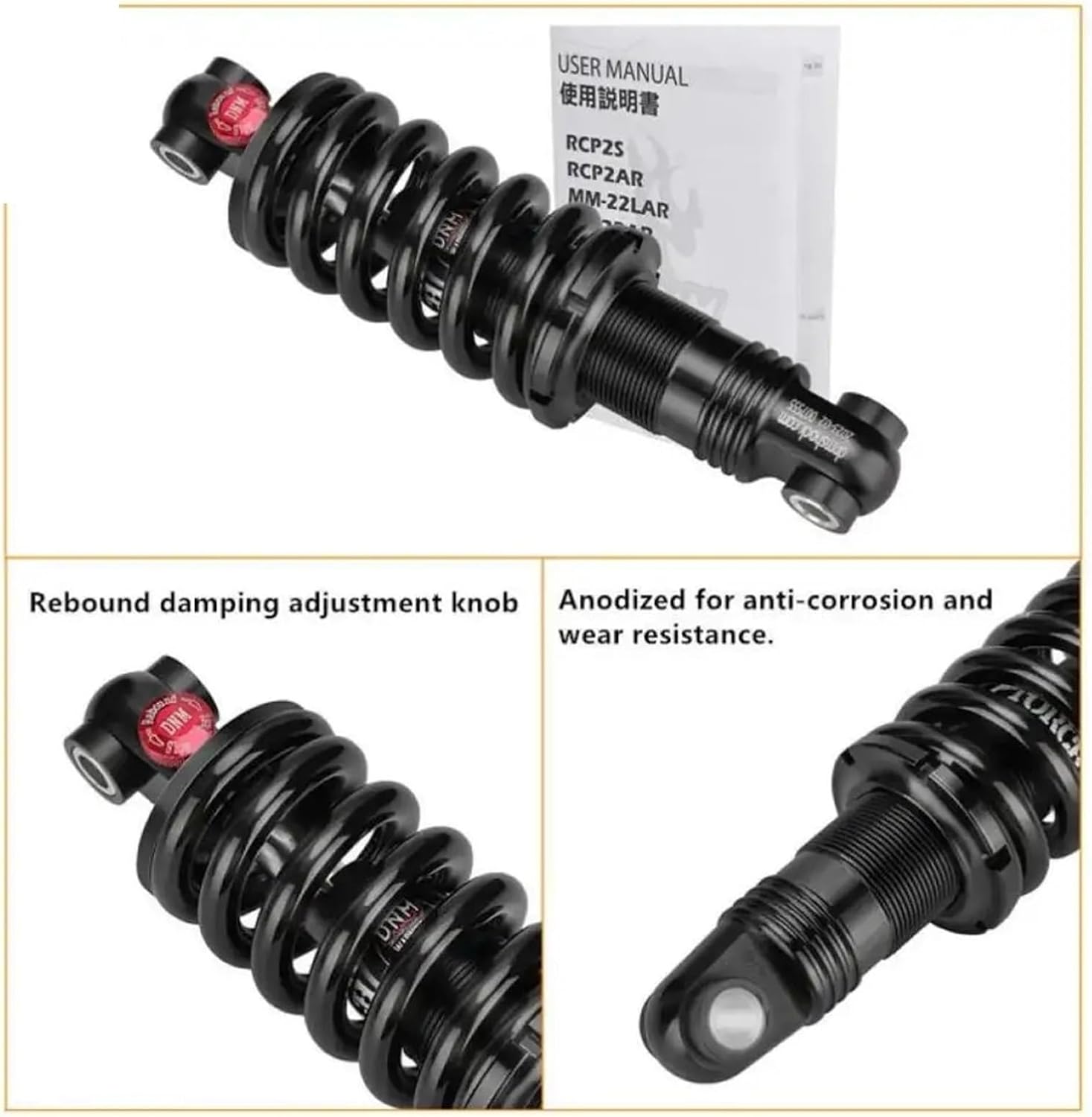 Rear Shocks DV-22AR 450lbs - 1500lbs Mountain Bike Spring Shock Absorber 125mm/150mm/165mm/190mm/200mm Bicycle Rear Shock Absorber Estable(190mmx550lbs)
