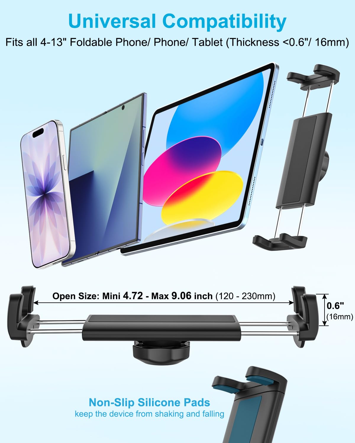 Z Fold Car Mount, [Sturdy Metal Arm] Cup Holder Folding Phone Mount, 360° Adjustable Tablet Phone Stand Truck CupHolder for Galaxy Z Fold 7 6 5 4 3 2, Pixel Fold, Galaxy Tab, 4-13" Device