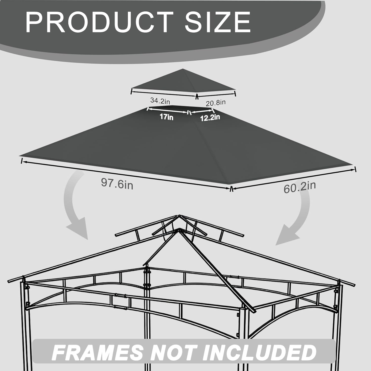 Grill Gazebo Replacement Roof, 5x8ft Outdoor BBQ Gazebo Canopy Cover, Double Tiered Grill Gazebo Replacement Roof for #L-GG001PST-F