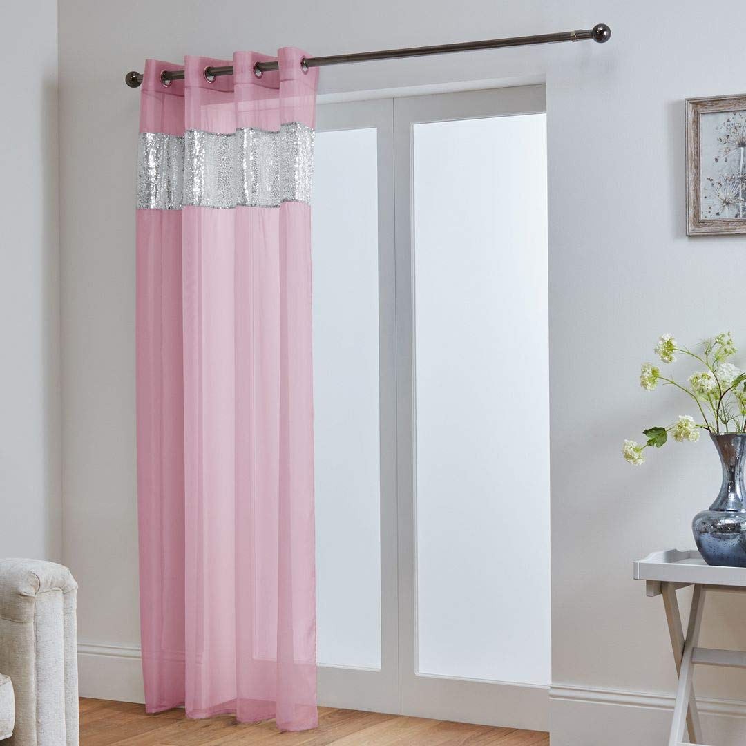 John Aird Pink Sparkle Sequin Eyelet Voile Panel (, 58" Wide X 118" Drop)