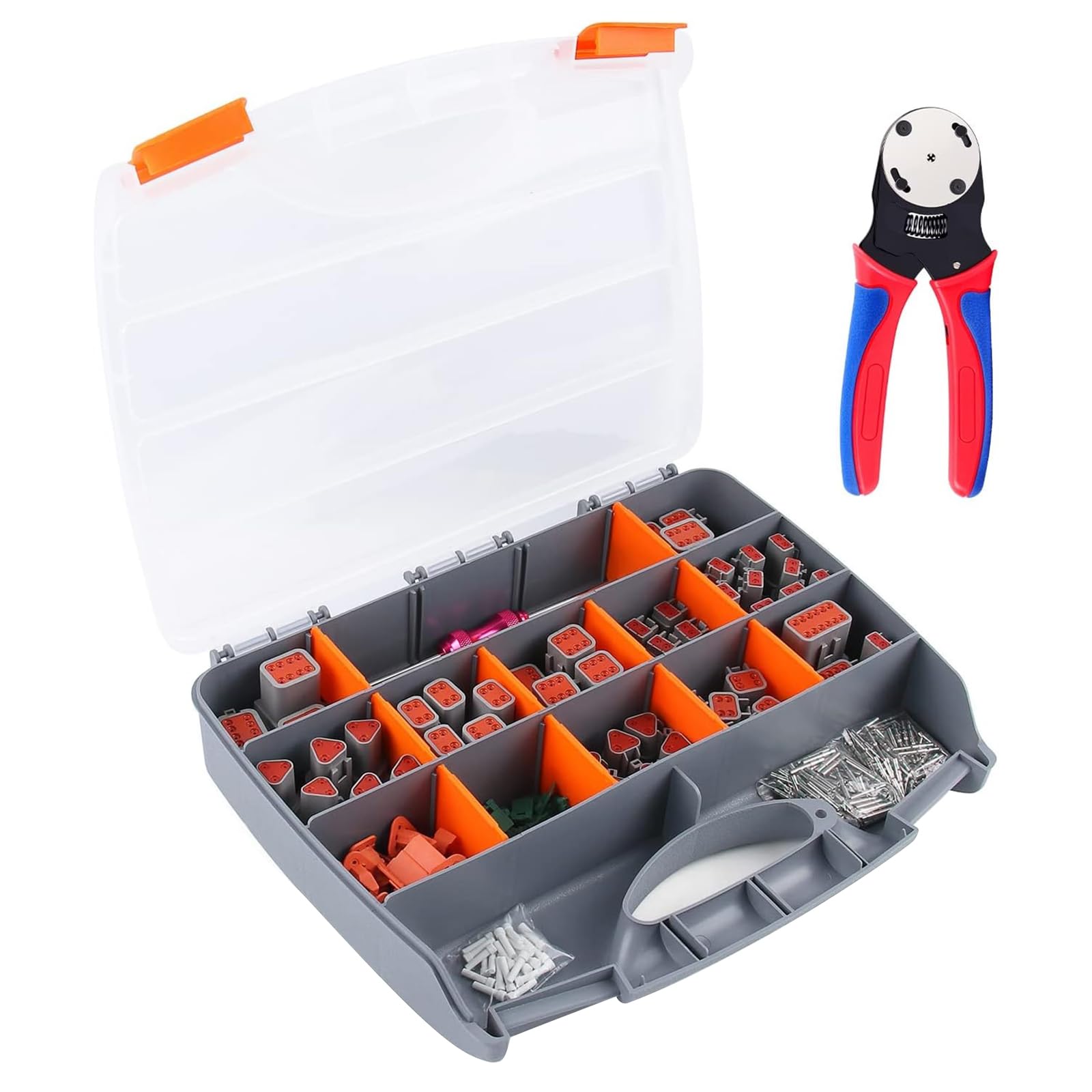 Deutsch - Juego de conectores de 2, 3, 4, 6, 8, 12 pines con crimpadora 14-20 AWG, conectores eléctricos sellados para automóviles, juego de conectores Deutsch con crimpadora