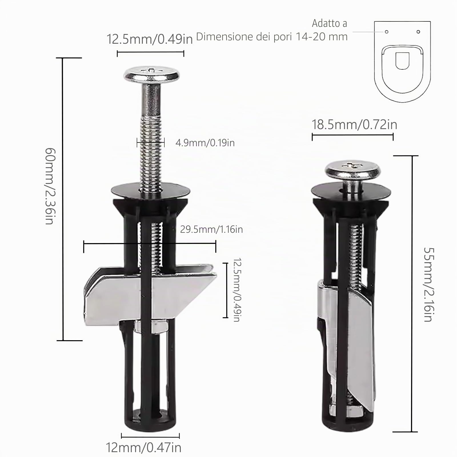 2 pezzi Kit di Bulloni per Sedile WC, Viti per Cerniere in Acciaio Inox, Kit di Viti di Ricambio per Sedile WC, Accessori per La Manutenzione del Coperchio del Wc, Facile da Installare
