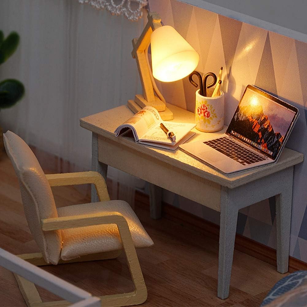 DIY Miniature Dollhouse Kit with Furniture, DIY LED Wooden Kit Plus Dust Proof and Music Movement, Mini Wooden Doll House Creative Room for Valentine's Day Gift