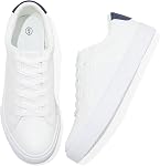 Adokoo Women's Fashion Sneakers PU Leather Casual Shoes White Tennis Low Top Shoes Womens Lace Up Sneakers
