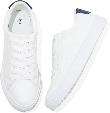 Adokoo Women's Fashion Sneakers PU Leather Casual Shoes White Tennis Low Top Shoes Womens Lace Up Sneakers