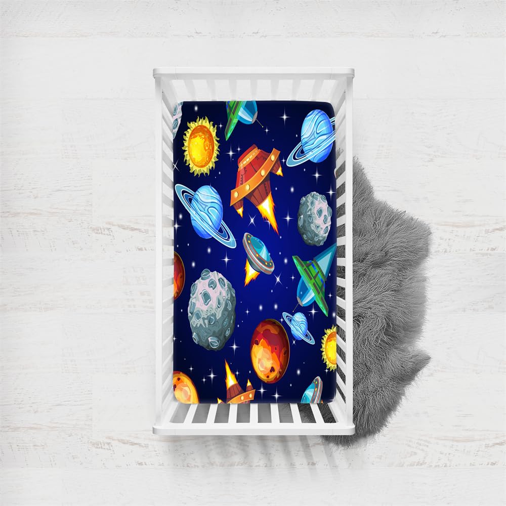 Odot Cot Bed Fitted Sheets, Toddler & Baby Bed Sheets, Universe Planet Print Microfiber Mattress Protector, Cozy Lightweight Bedside Cribs Bassinet Sheets for Boy and Girl (Style C,60x120cm)