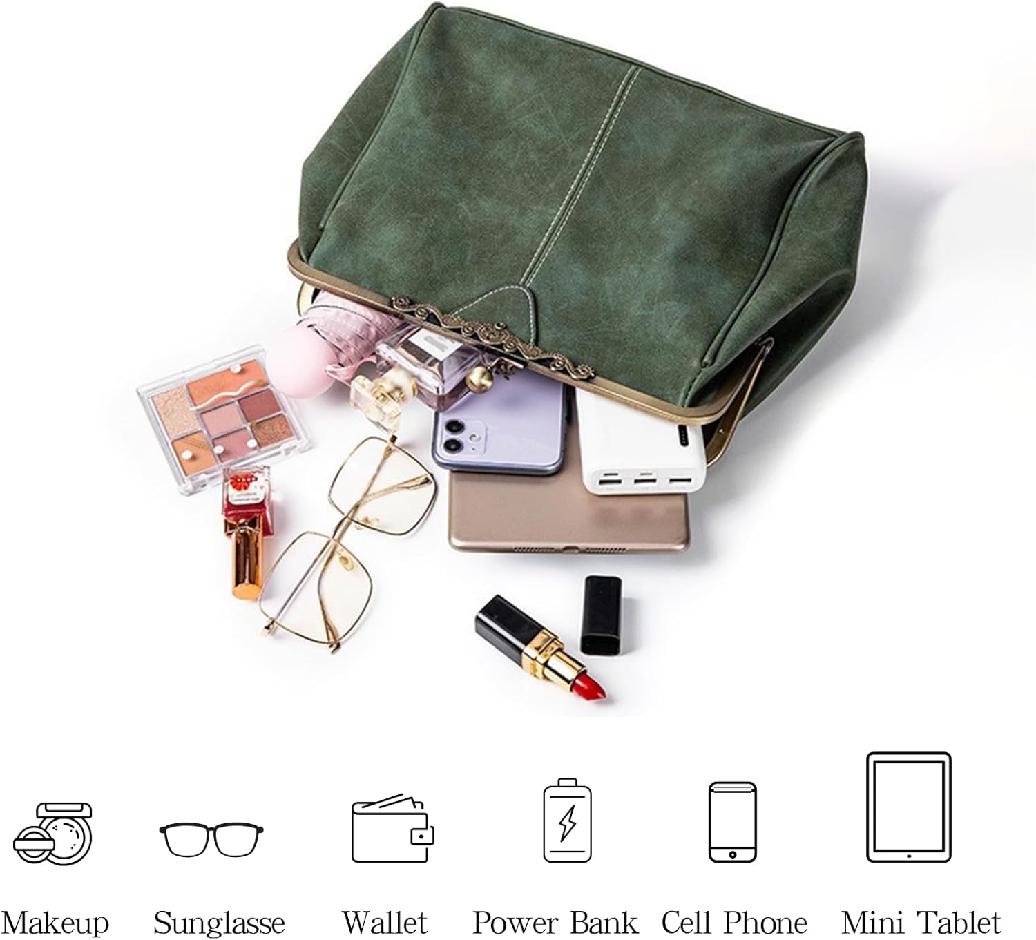 Handbag for Women Leather Shoulder Bag Kiss Lock Top Handle Satchel Purse Vintage Crossbody Bag Evening Clutch Purses